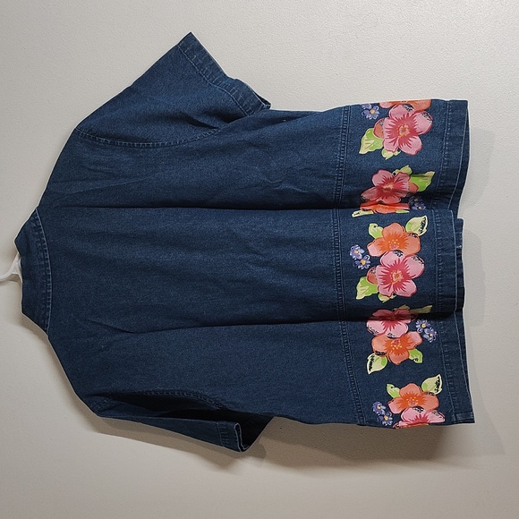 Erika Collection Dark Blue Floral Denim Shirt - Picture 7 of 7